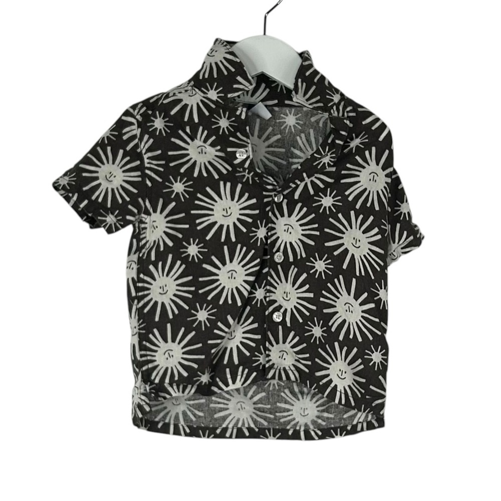 Old Navy Brown and White Sunshine Boho Button Down Shirt 2 Toddler Boy